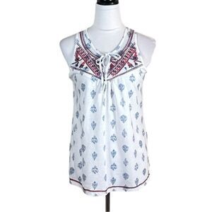 Retrology Red White And Blue Sleeveless Top Floral Print, Size XS